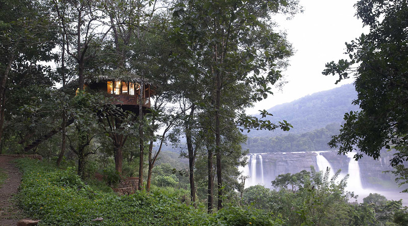 Treehouse Athirapally facing waterfall