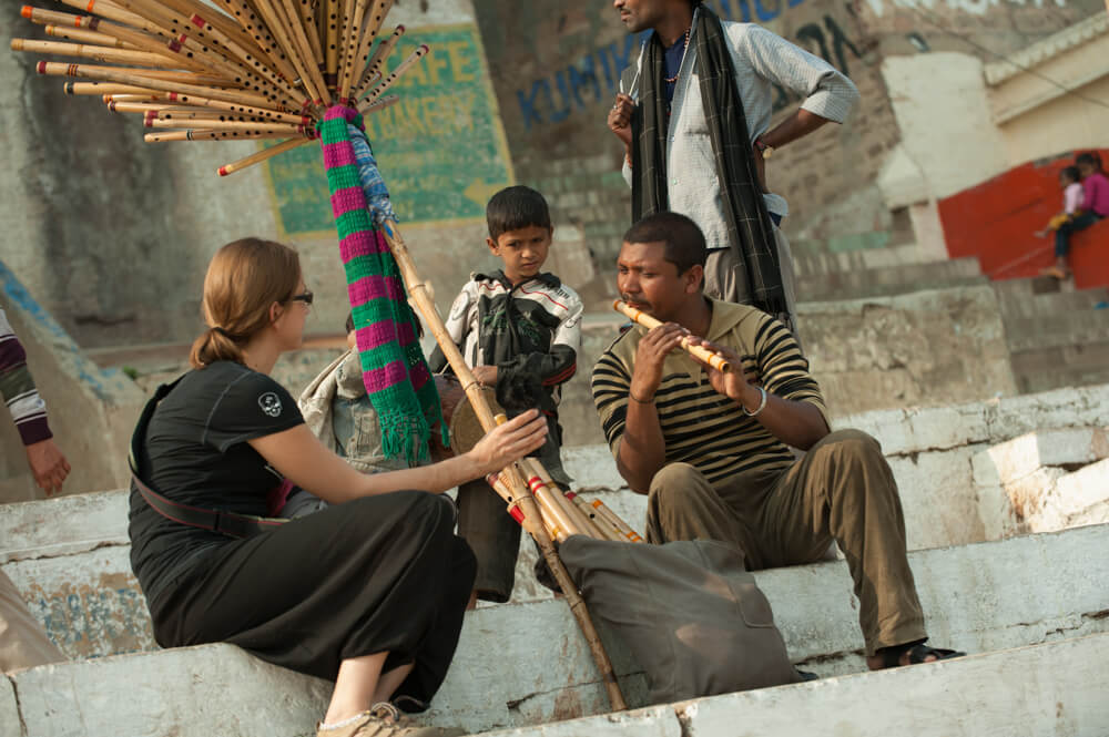 Bamboo flute lesson, Assi Ghat, Varanasi, India