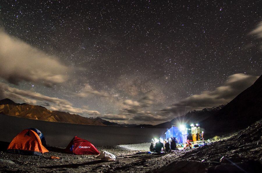 Pangong Lake Camping at Night
