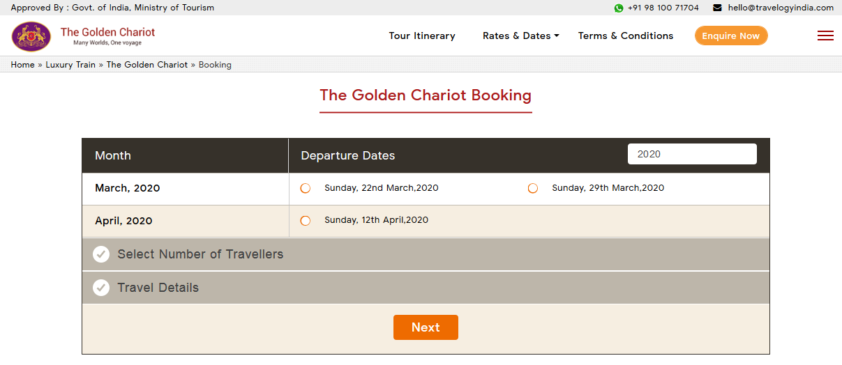 Visit Golden Chariot Booking Page